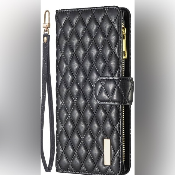 Source Unknown Other - Black Quilted iPhone Xs, X Wallet Cover with Flip Credit Card Holder Stand